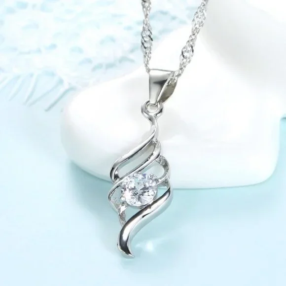 💎 NEW ❤️ Cute Spiral 925 Sterling Silver Bundle Necklace Earrings Modern - Picture 7 of 8